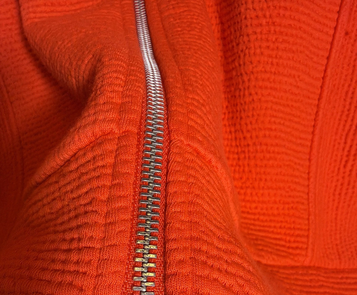 CALIA Elevate women's red full-zip textured sweatshirt jacket, size XL, showcasing the front view with a stand collar and zip closure.