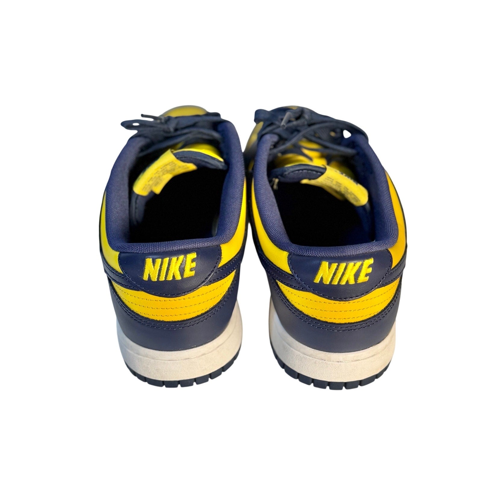 Nike Dunk Low Michigan Navy Yellow leather sneakers for men, US size 11, showcasing navy and yellow design details.