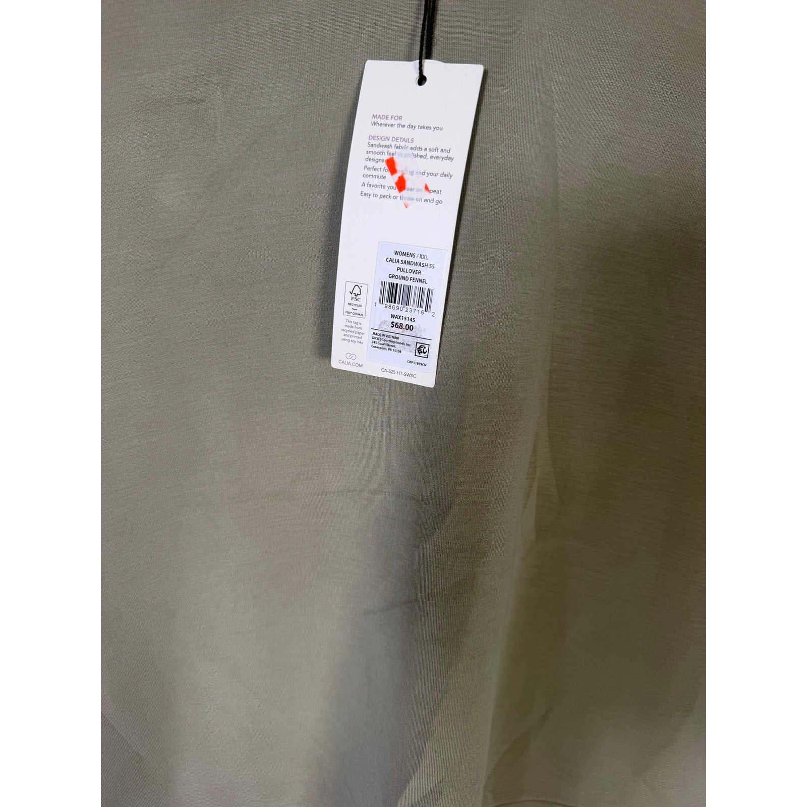 Calia Women’s Sandwash Short Sleeve Pullover in Ground Fennel, size XXL, displayed flat showing front view of the sweatshirt.