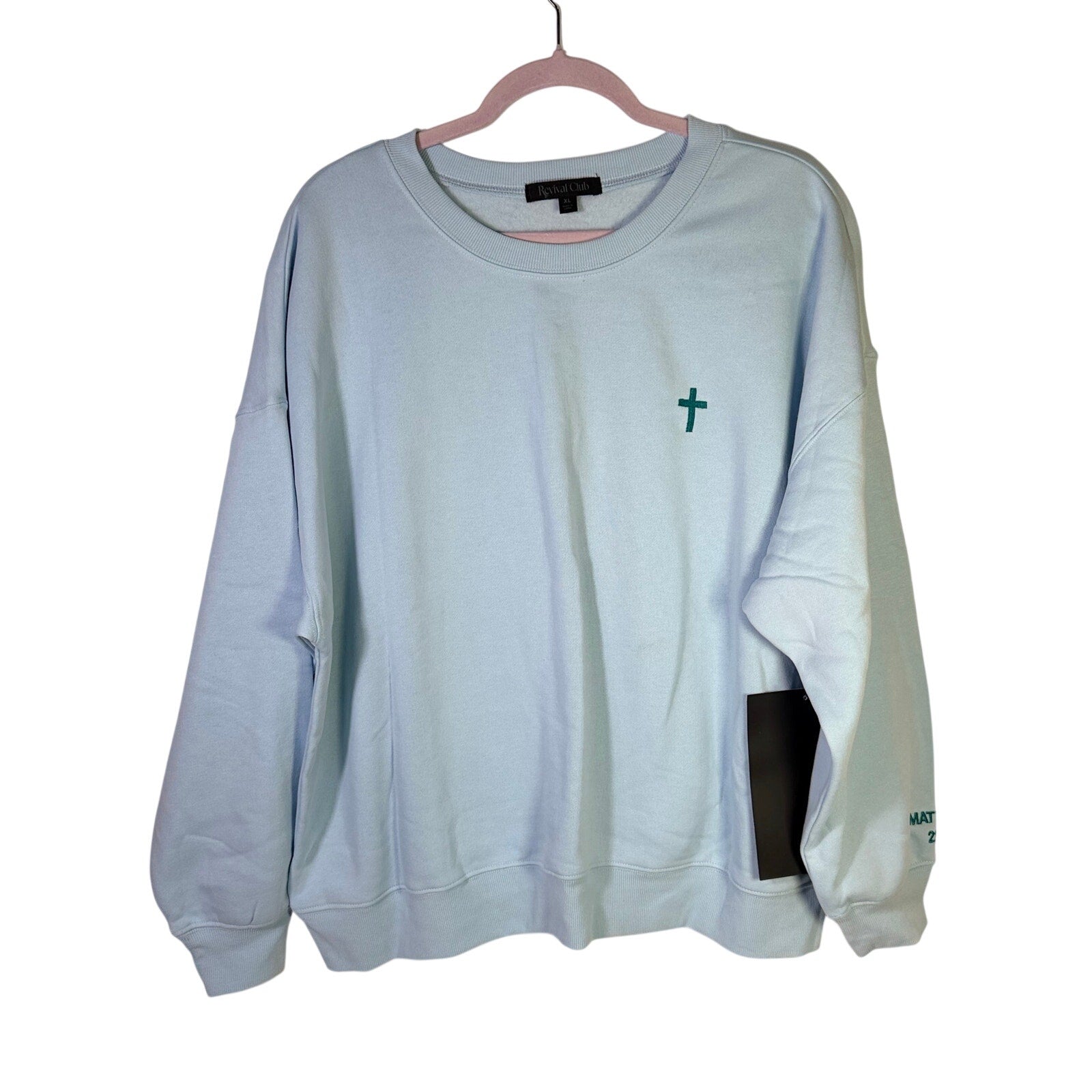Light blue Revival Club Christian sweatshirt, called and chosen design, XL size, casual long-sleeve hoodie for men or women