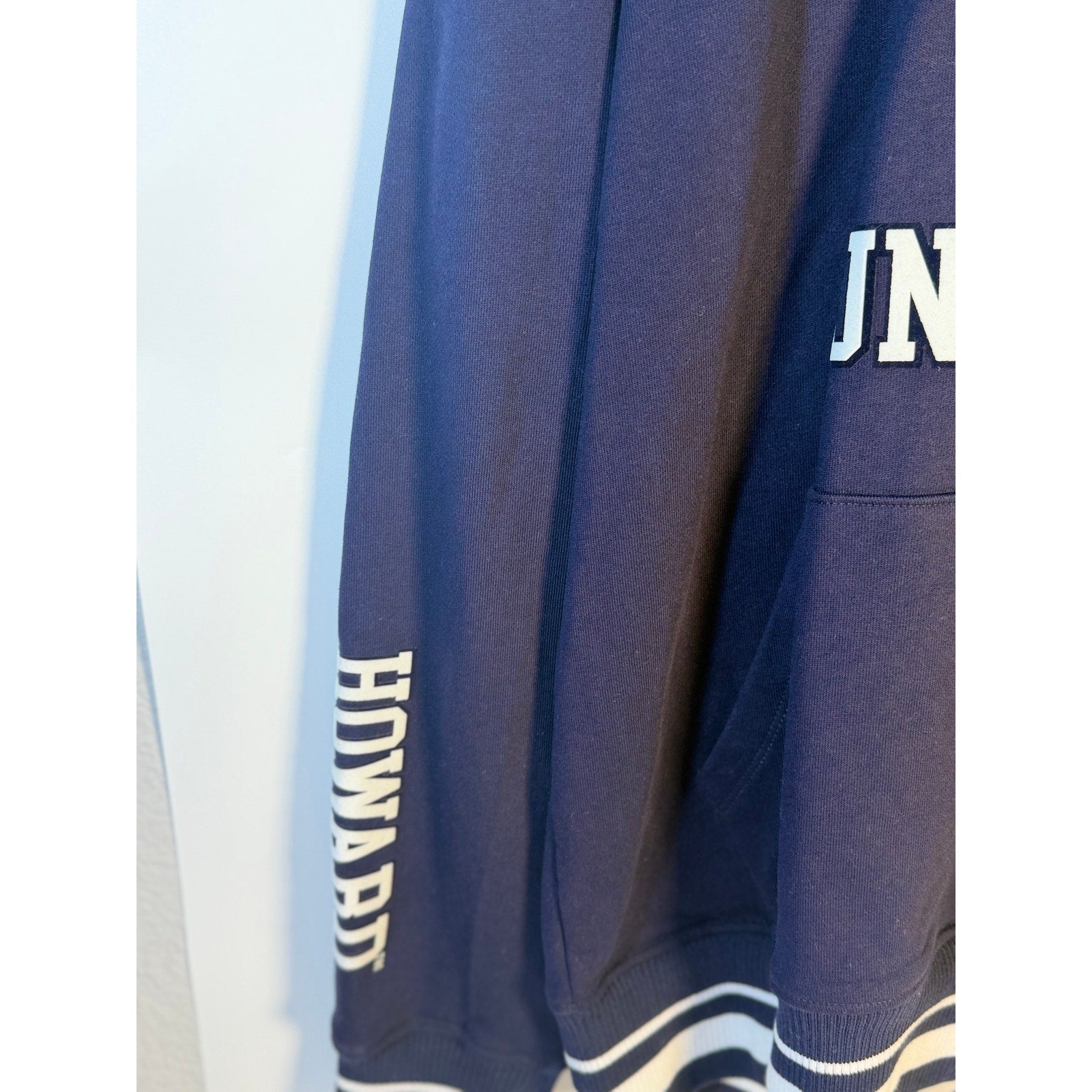 Campus Crew Howard University Bison navy men's hoodie, large size, front view showing pullover design and logo detail.