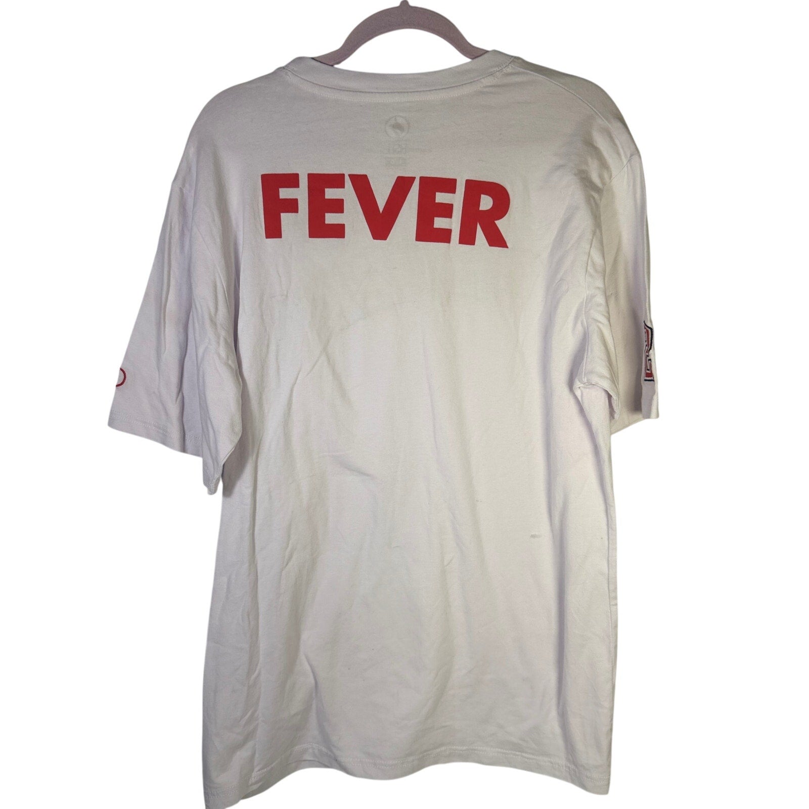 White FISLL Indiana Fever Caitlin Clark T-Shirt in size L, front view showing team logo and player name.