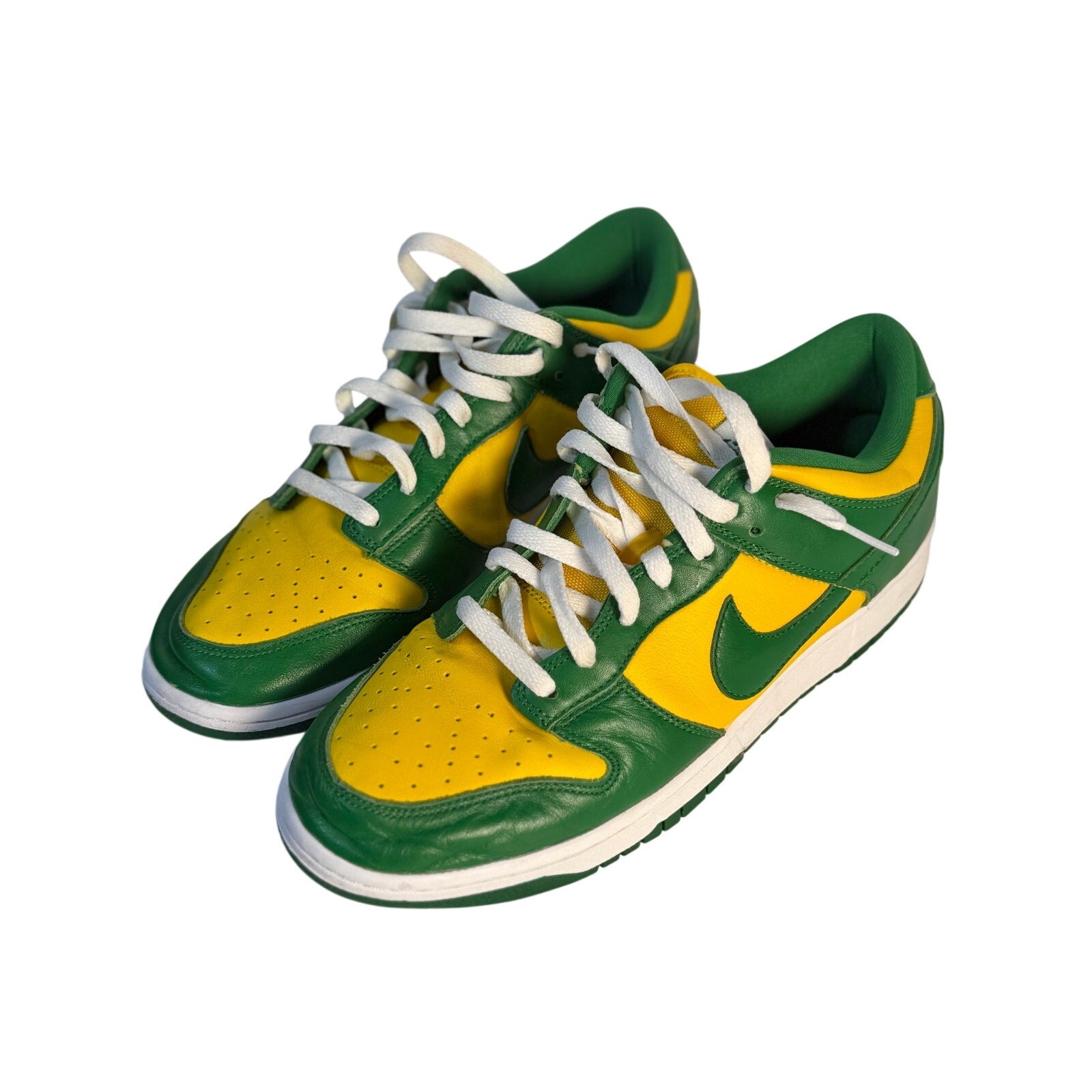 Nike Dunk Low Brazil green and yellow leather sneakers for men, US size 11, featuring a stylish and vibrant design.