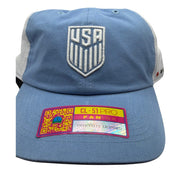 Fan Ink USA Soccer Fan Ink CL-51 blue and white adjustable trucker hat with mesh back and front logo, one size fits most.