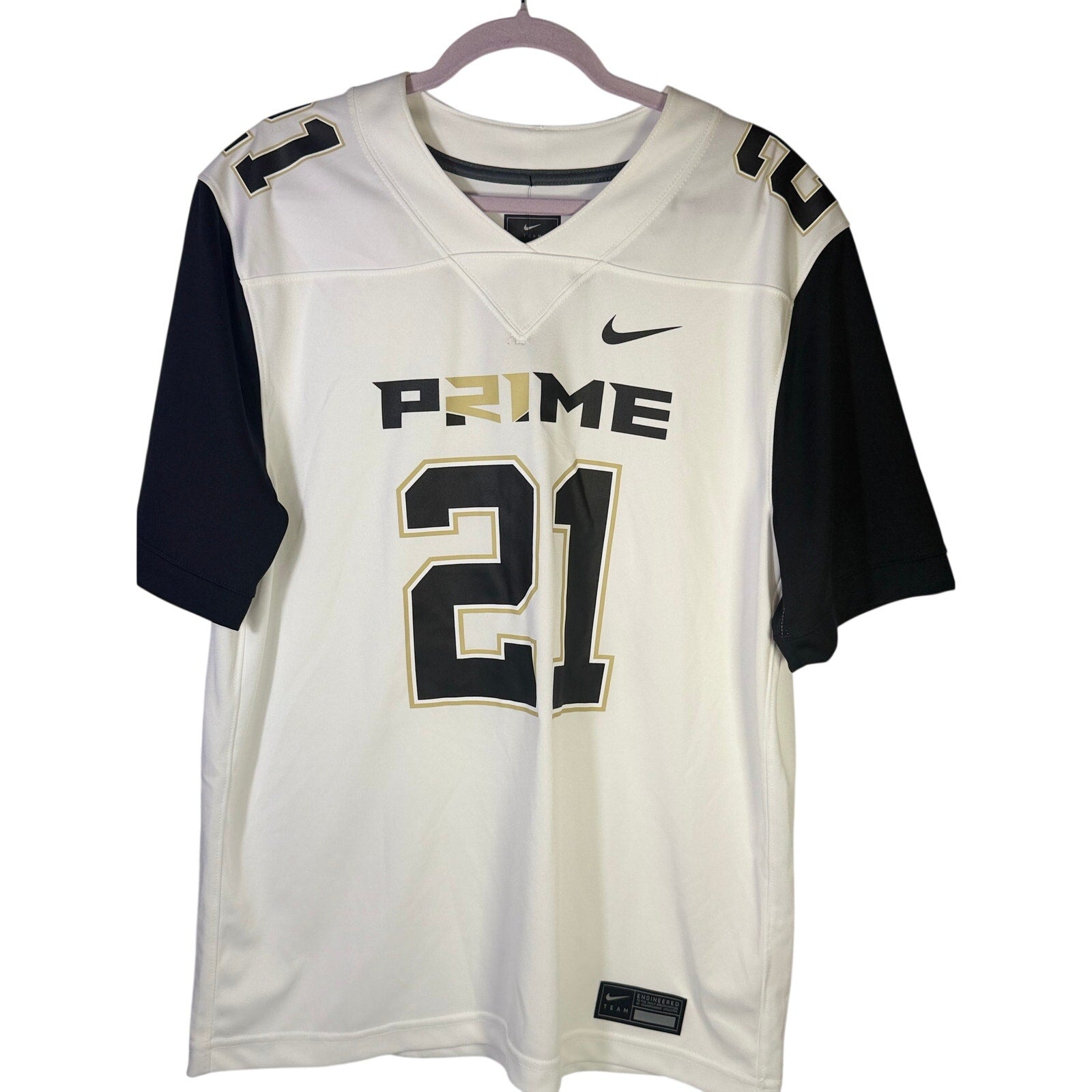 Nike PRIME 21 men's replica football jersey in white and black, size L, new with tags, featuring team and Nike branding.