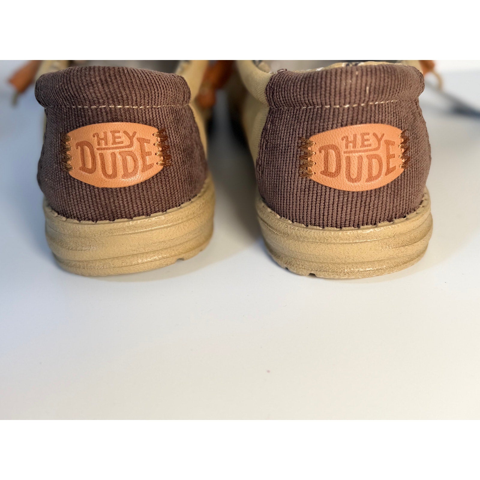Hey Dude Wally Workwear loafers in tan, lightweight men's US 8 or women's US 10, featuring a casual slip-on design.