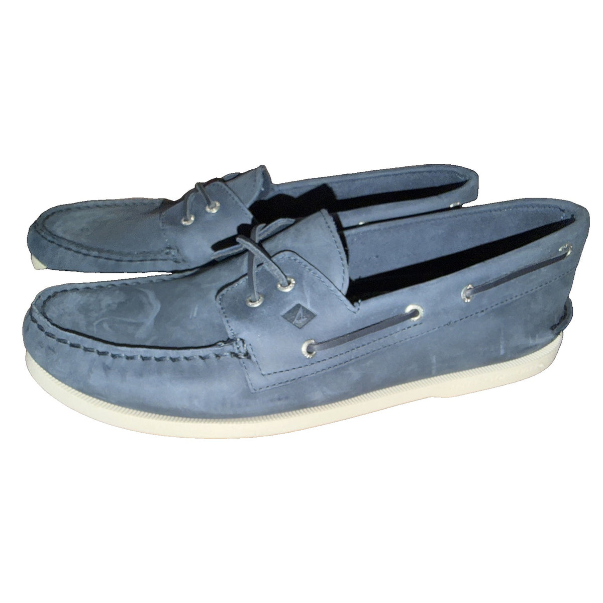 Men's Sperry Authentic Original 2-Eye Boat Shoes in navy nubuck leather, size 15, new in box.