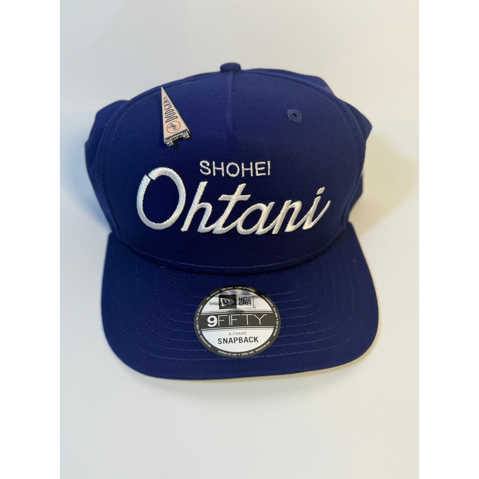 Blue New Era 9FIFTY Shohei Ohtani Los Angeles Dodgers snapback hat with A-frame design, new with tags.