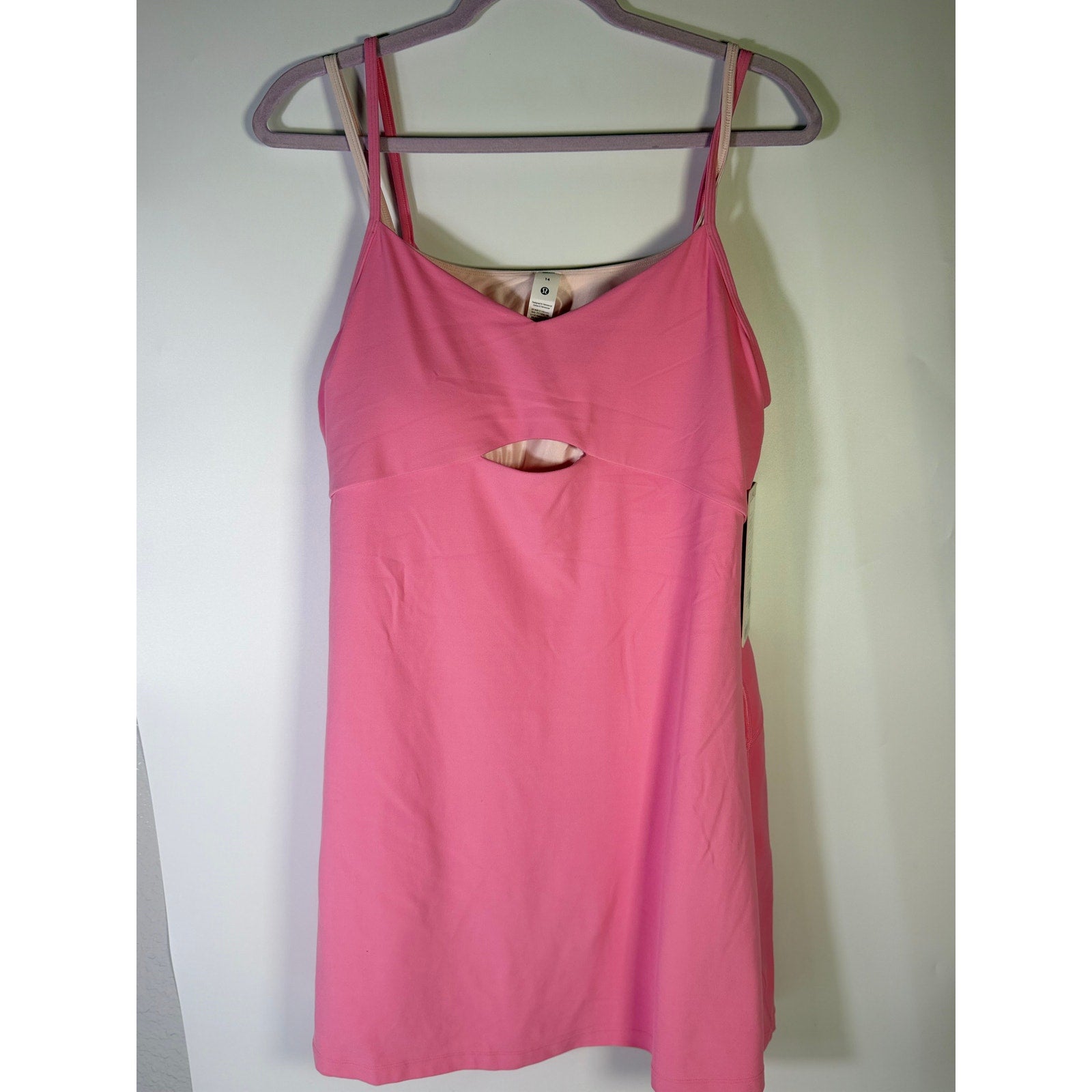 Lululemon Align layered pink dress for women, size 14, featuring built-in bra and Nulu fabric.