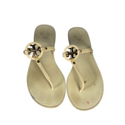 Tory Burch Miller Jelly Sandals for women, US 8, ivory cream with gold logo, flip flops with transparent and gold accents
