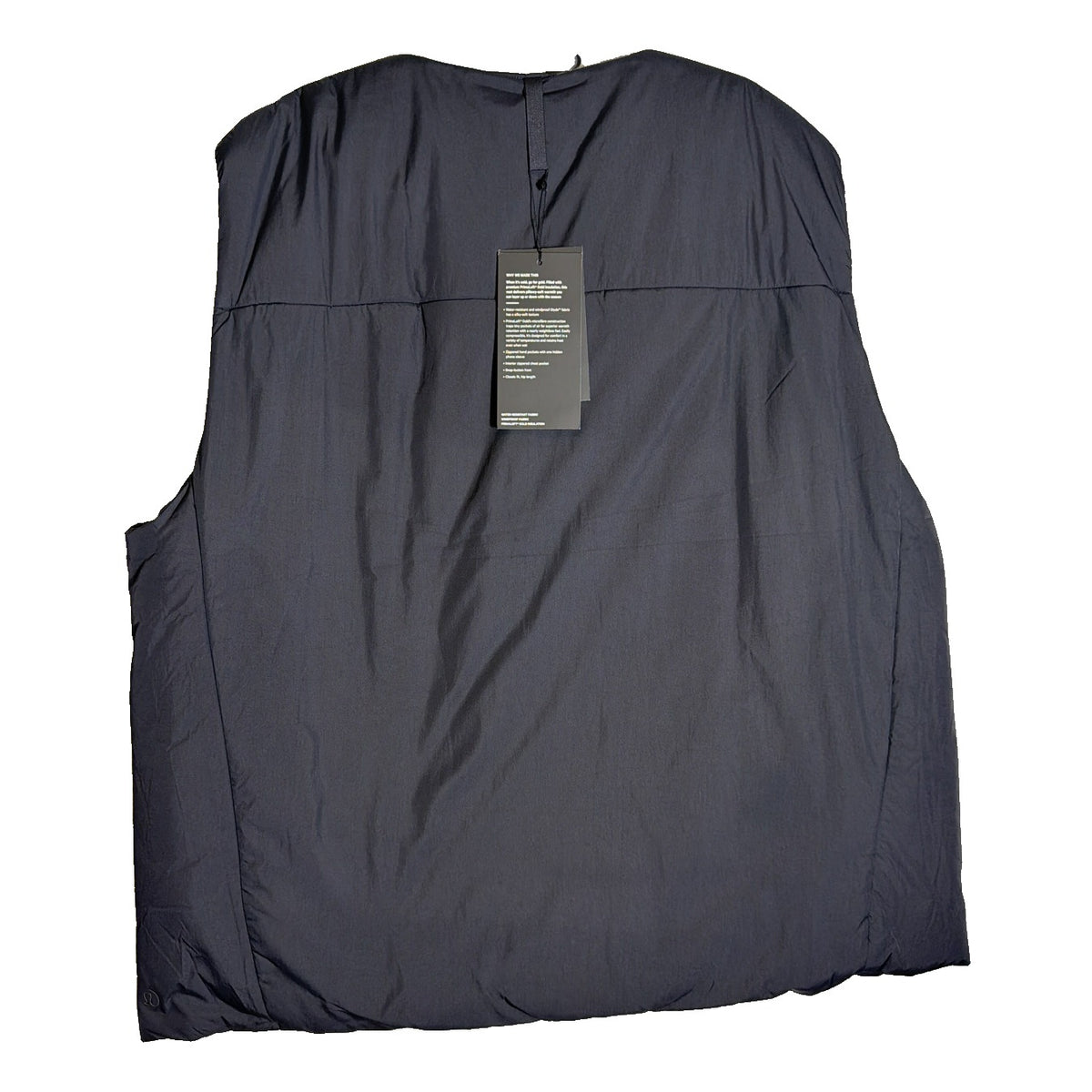 Lululemon men's insulated ThermoZen vest in black with PrimaLoft snap front, size XXL, lightweight and warm outdoor vest