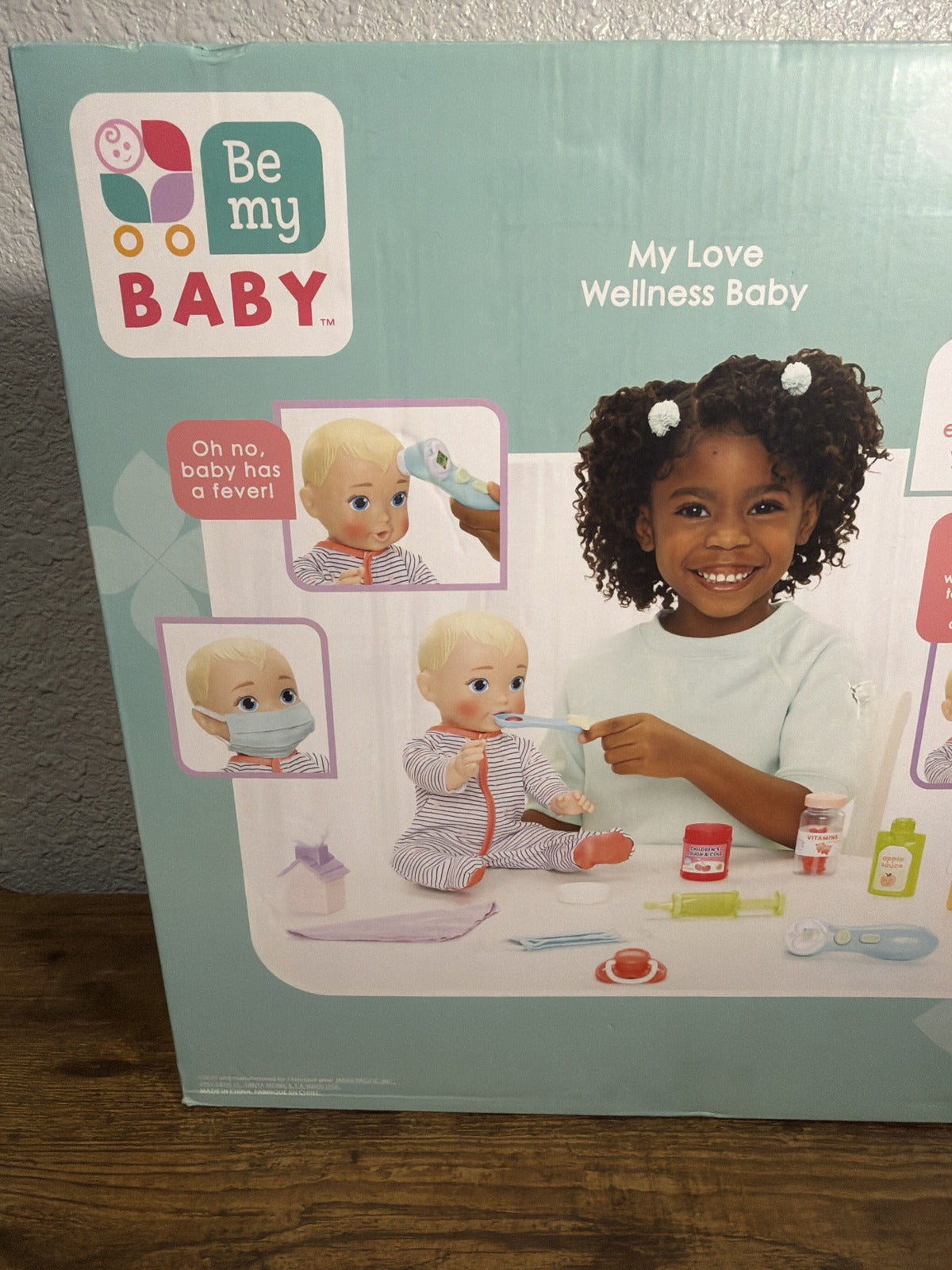Be My Baby wellness baby doll play set with 14-inch doll and 11 accessories, suitable for children age 2 and up.