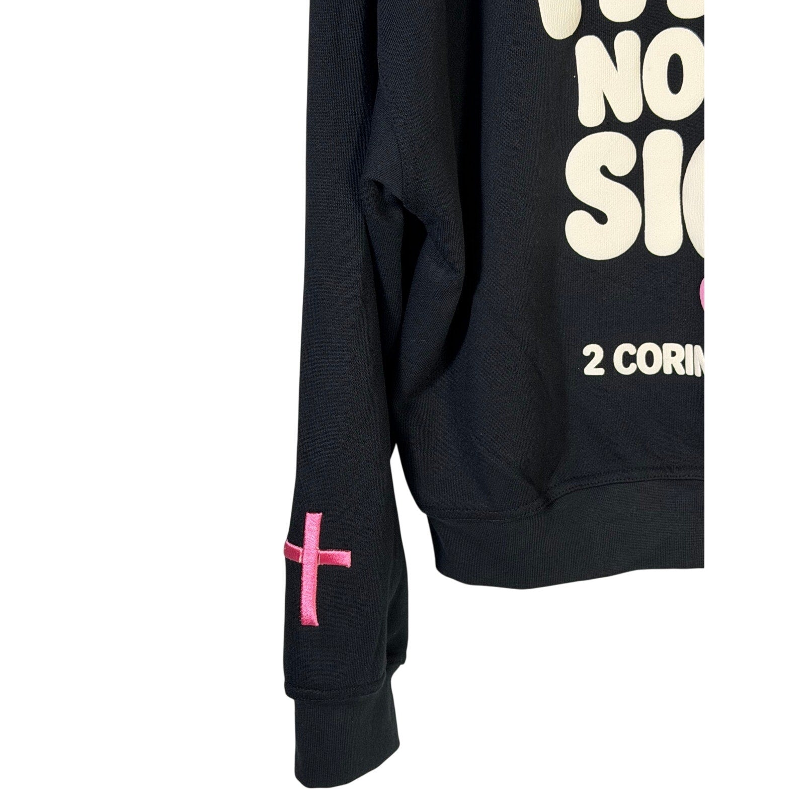 Christian crewneck sweatshirt by The Frugal Teacher with "Walk by Faith" design, displayed in size XL, new with tags.