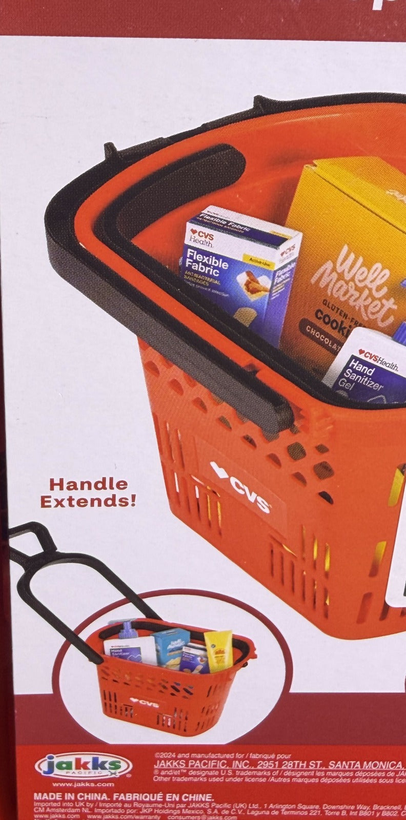 CVS 2-in-1 Rolling Shopping Basket Kids Pretend Play Set 12 Accessories Jakks New