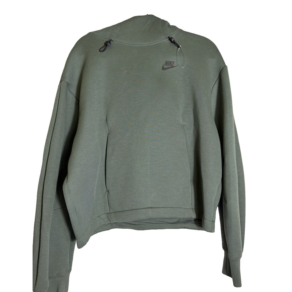 Nike Sportswear Tech Fleece women's oversized cropped hoodie in green, size XS, featuring a relaxed fit and fleece fabric.