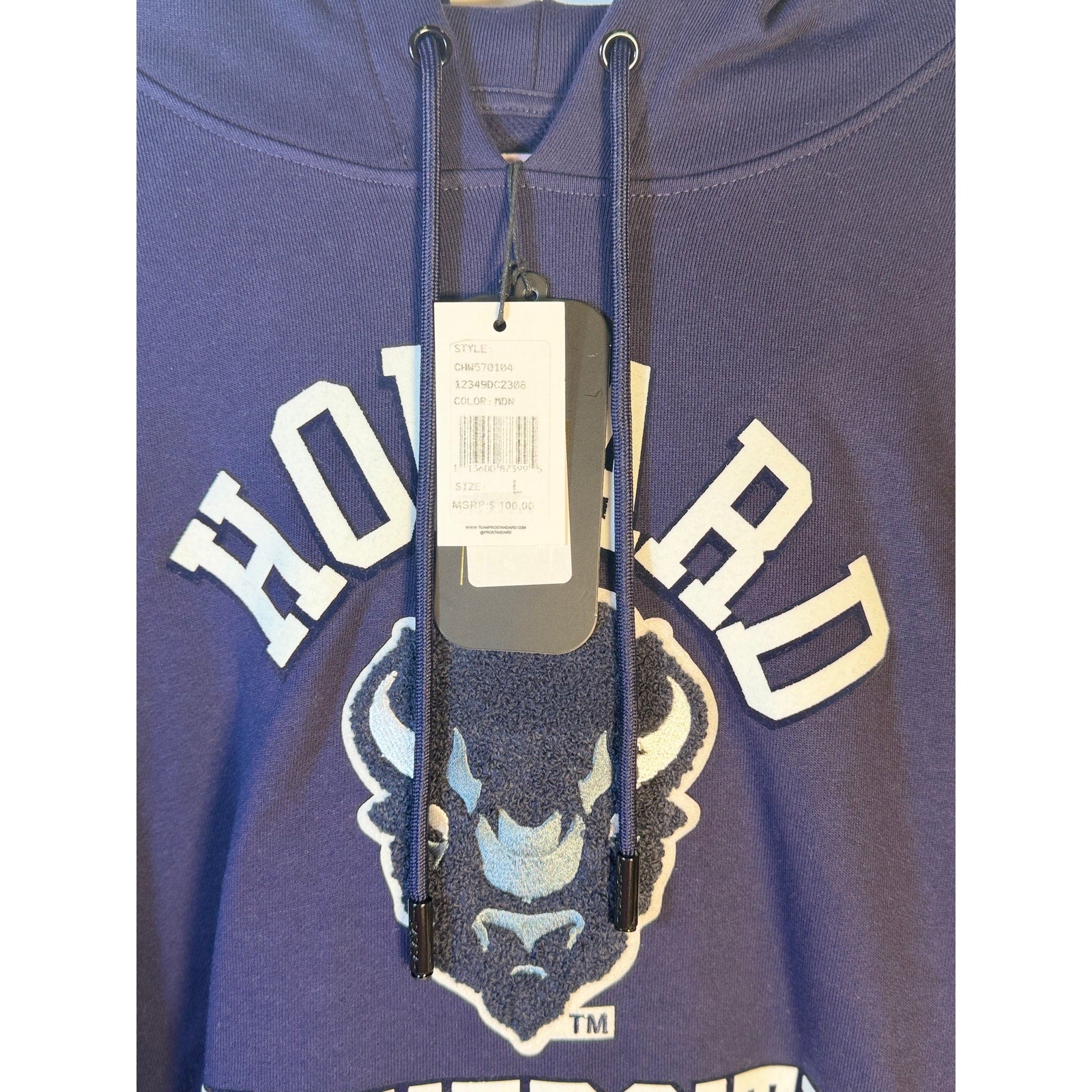 Campus Crew Howard University Bison navy men's pullover hoodie, front view showing logo and cozy fabric.