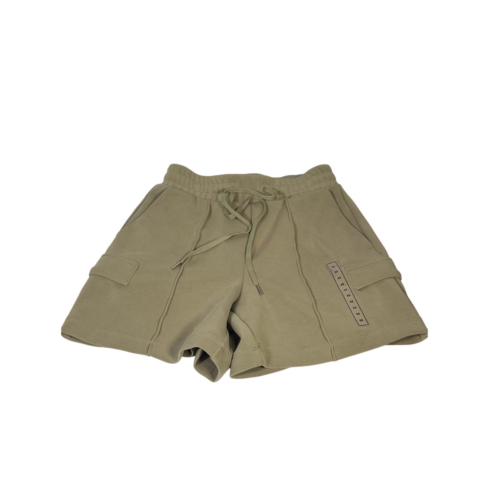 Calia women's sage green cargo shorts with drawstring waist, size XS, featuring utility pockets and a casual relaxed fit.