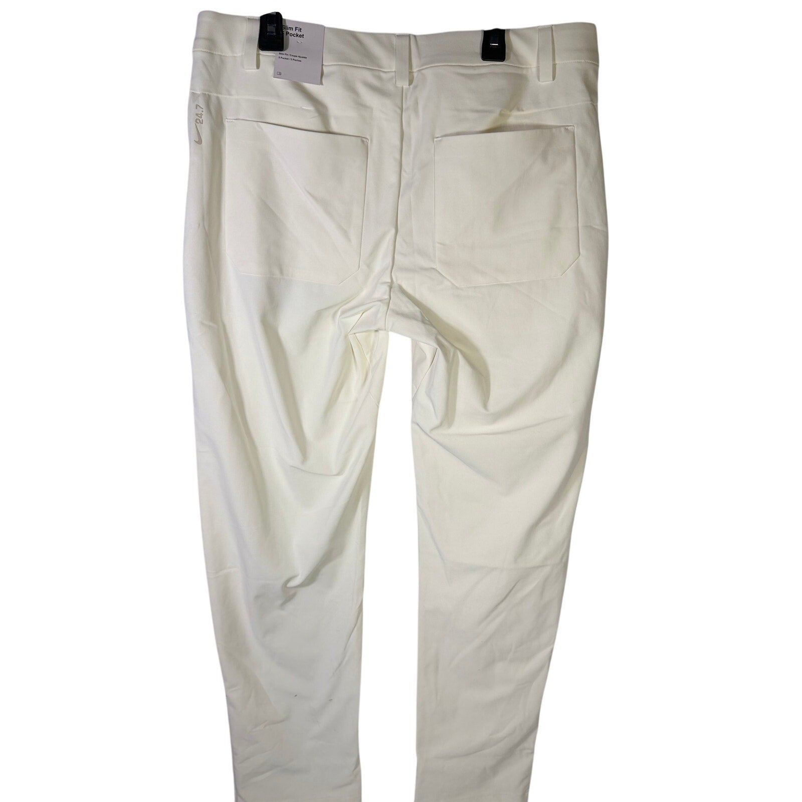 Nike Dri-FIT men's slim fit 5-pocket training pants in white, size 32x30, with Nike logo and athletic design.