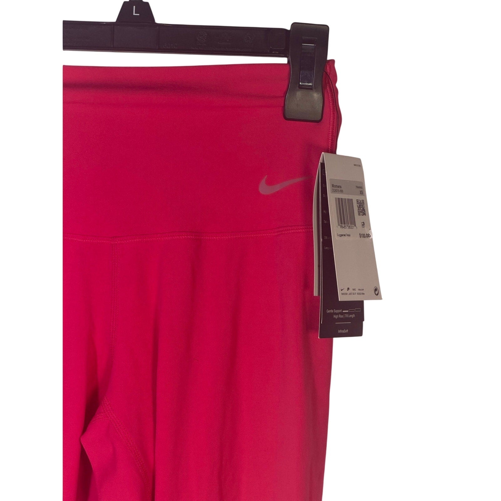 Nike women's high-rise full-length leggings in hot pink fuchsia, size small, showcasing the vibrant color and comfortable fit.