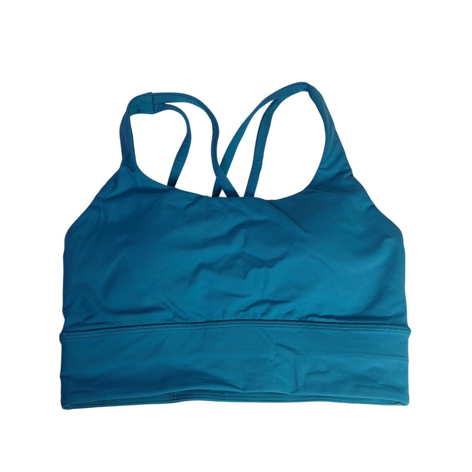 Lululemon women's teal blue strappy longline sports bra with a supportive fit and stylish design, size 4.