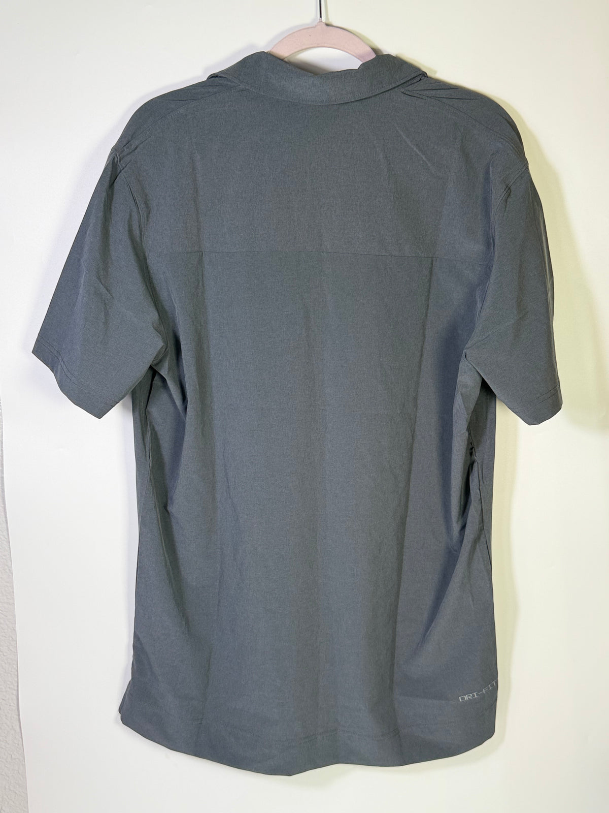 Men's gray Nike Dri-FIT football sideline polo shirt, large size, lightweight athletic clothing, moisture-wicking fabric.