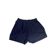 Lululemon men's navy blue athletic running shorts, size M, lightweight with elastic waistband and breathable fabric.