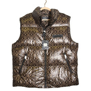 Mackage Kane-MG Monogram Down Puffer Vest in coffee brown, men's size XL, showing front view with quilted design and brand logo details.