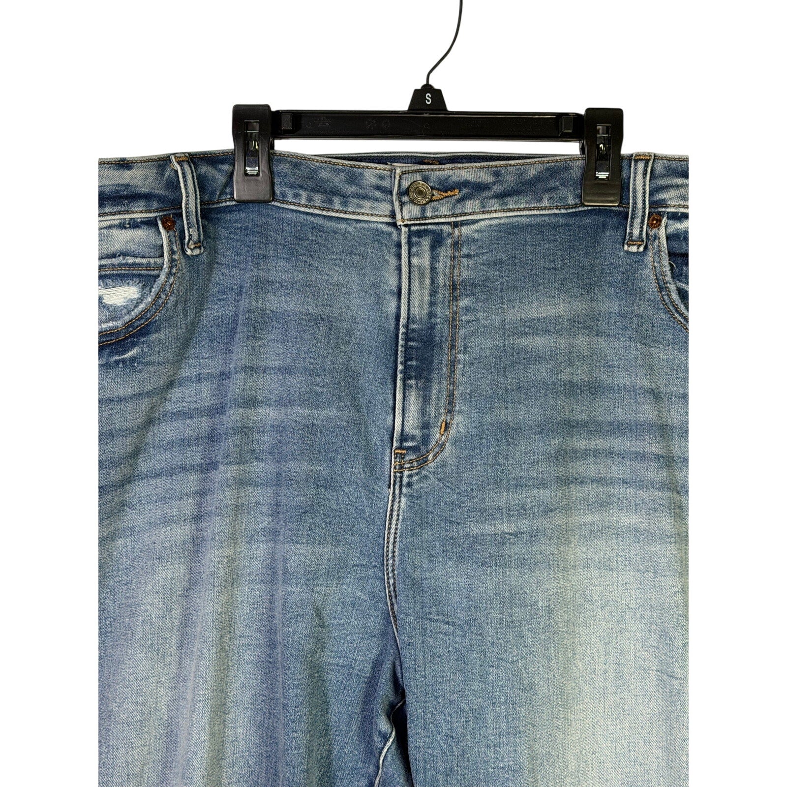 Abercrombie & Fitch Curve Love super skinny ankle jeans for women, size 24R, displayed on a hanger.