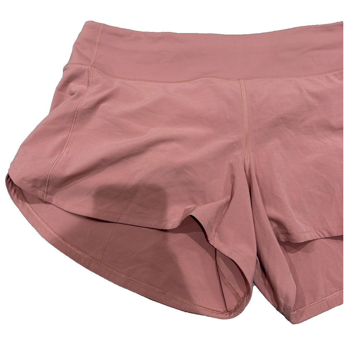 Pink Savannah Lululemon Speed Up mid-rise lined shorts, women's size 14, lightweight athletic shorts with a comfortable fit.