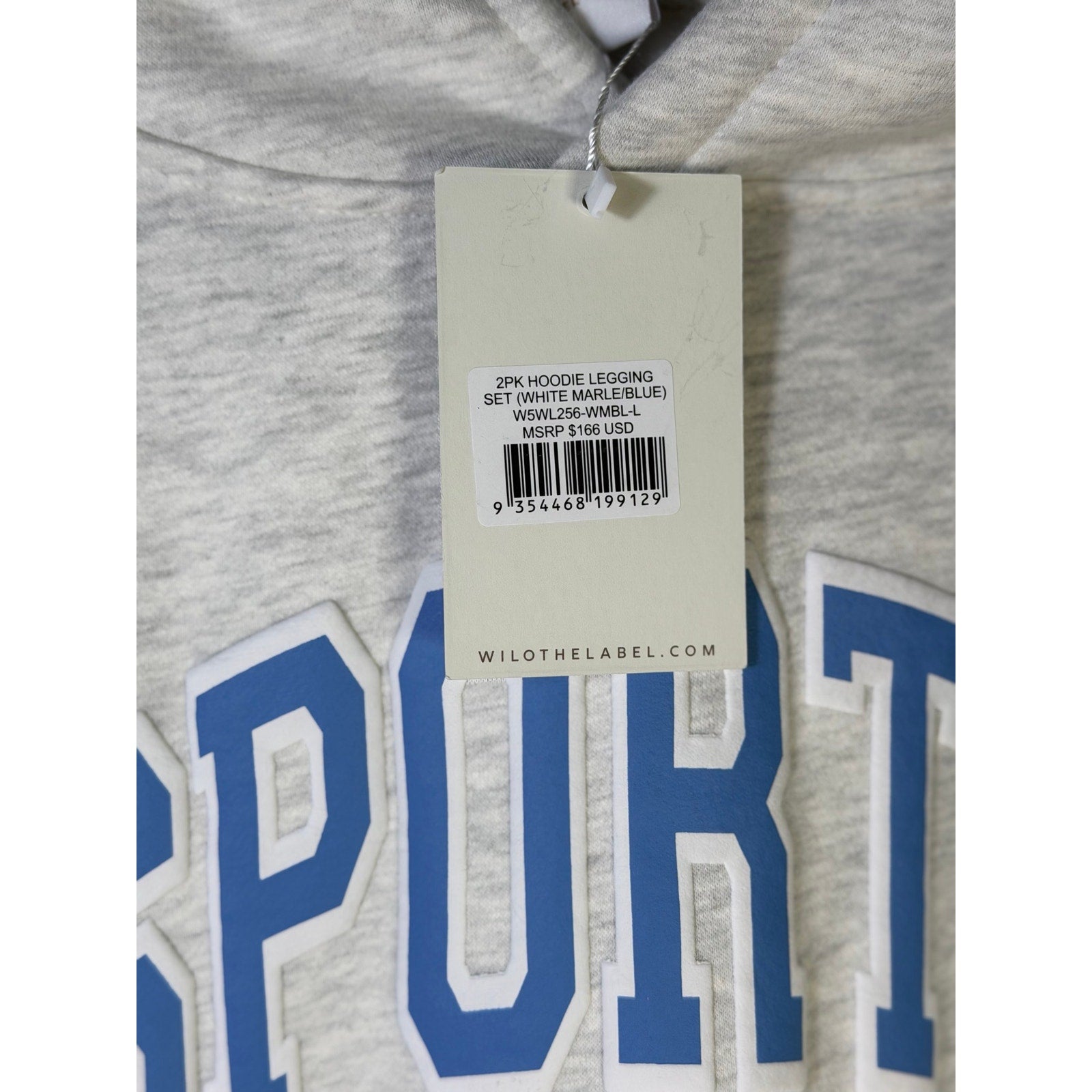 WILO women's 2-piece hoodie and shorts set in white marle blue, featuring a casual, comfortable outfit with hooded top and shorts.