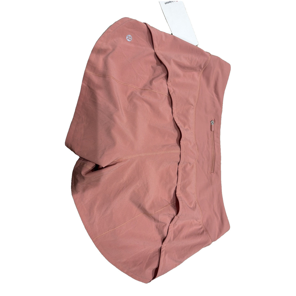 Lululemon Speed Up mid-rise lined shorts in Pink Savannah, women's size 14, showing the lightweight fabric and athletic fit.