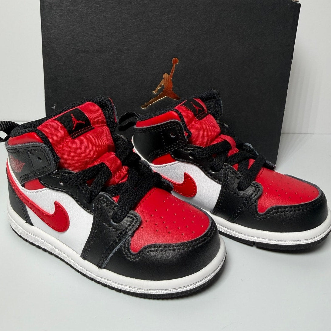 Nike Air Jordan 1 Mid Sneakers – Black/Fire Red – Toddler Size 6C
