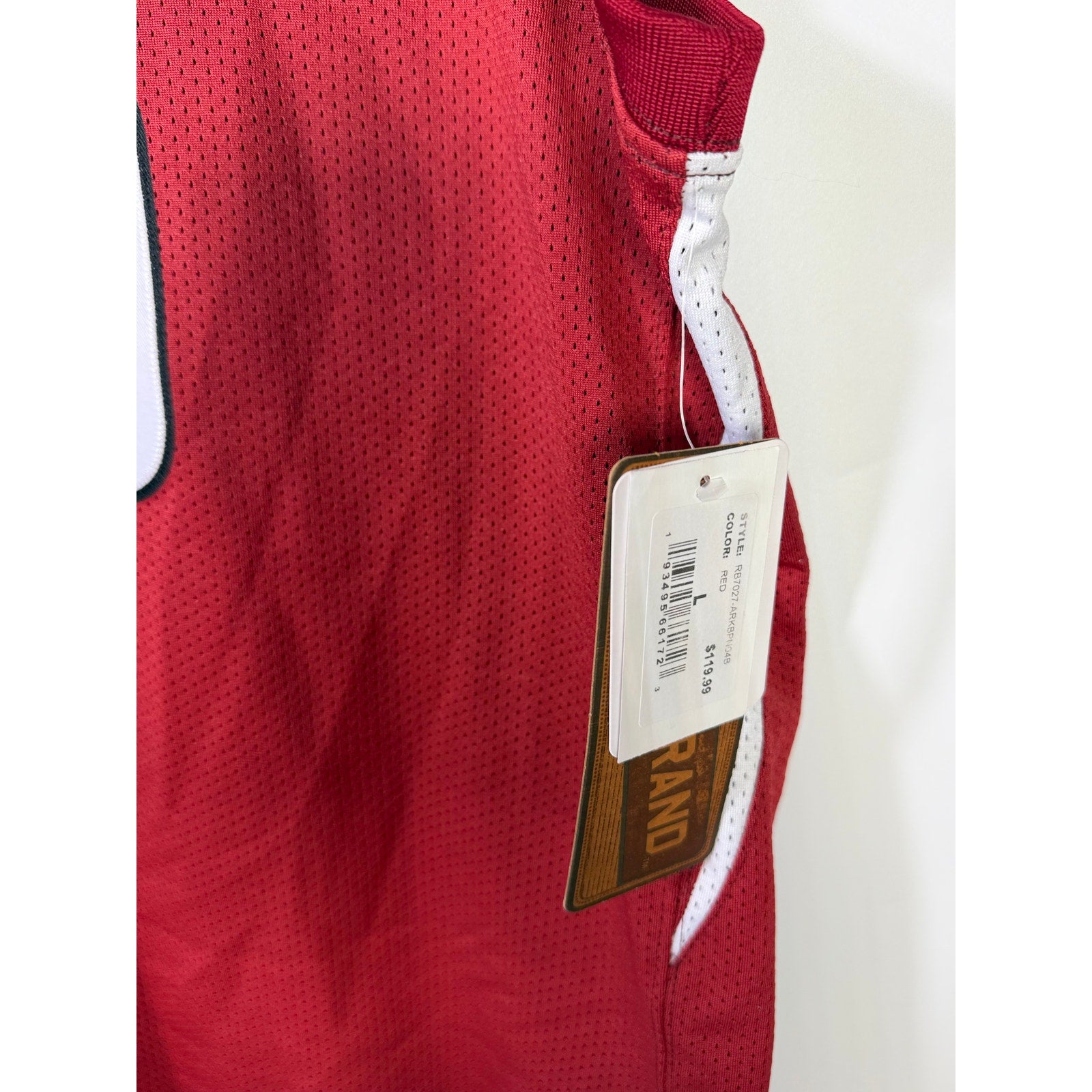 Red Retro Brand Arkansas Razorbacks #10 basketball jersey for men, large size, featuring team logo and player number.