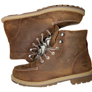 Timberland waterproof moc toe lace-up boots in rust brown leather for men, size 9, new in box.