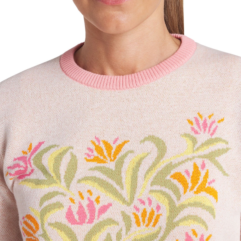 PUMA x Dani Dazey Floral Knit Crewneck Sweater Warm Blanc Women's Small NWT