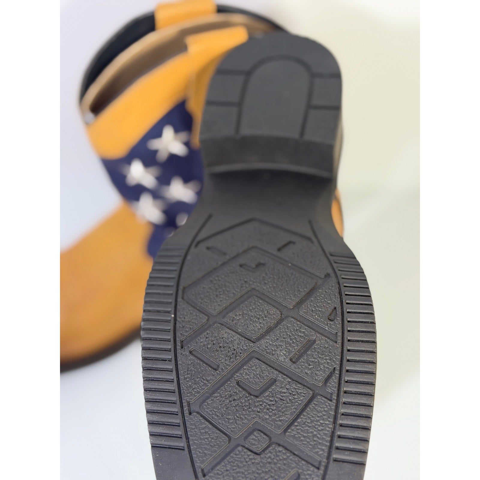 Youth cowboy boots by J.B. Dillon featuring a patriotic American flag design in tan leather, size 5½ M Western boots.