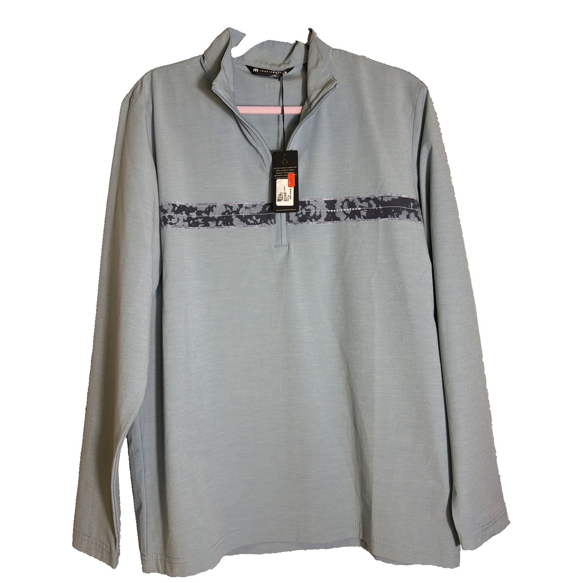 Men's TravisMathew Heather Blue Swell Season 1/4 Zip Pullover sweatshirt, size Medium, perfect for golf and casual wear.