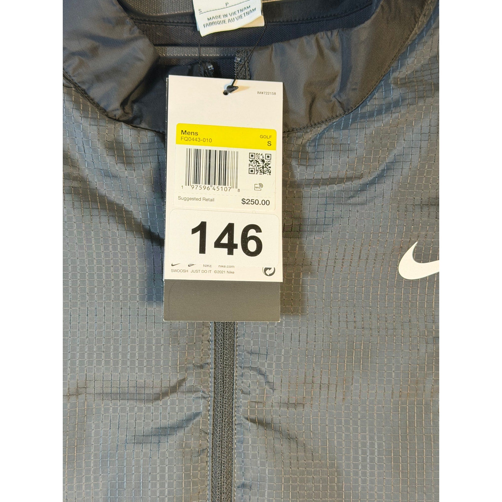 Nike Golf Therma-FIT Repel men's gray full-zip wind jacket, lightweight and insulated for outdoor golf activities