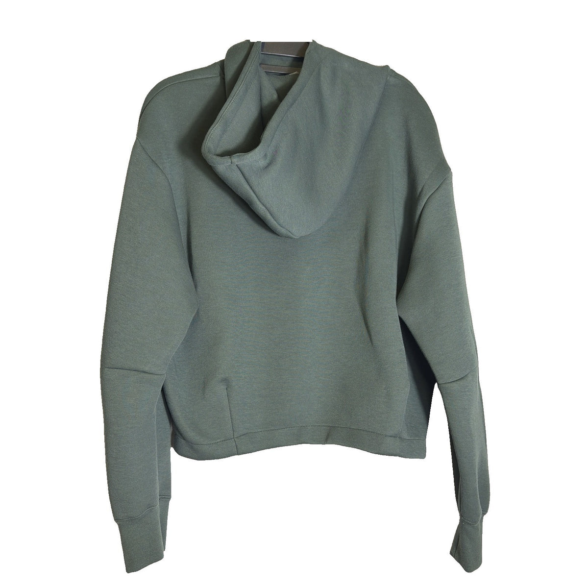 Nike Women’s green oversized cropped fleece hoodie, lightweight sportswear sweatshirt with a relaxed fit and Nike branding.