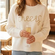 Vince Camuto Cheers holiday sweater for women in XXL, cream color with gold beaded accents, cozy and festive.