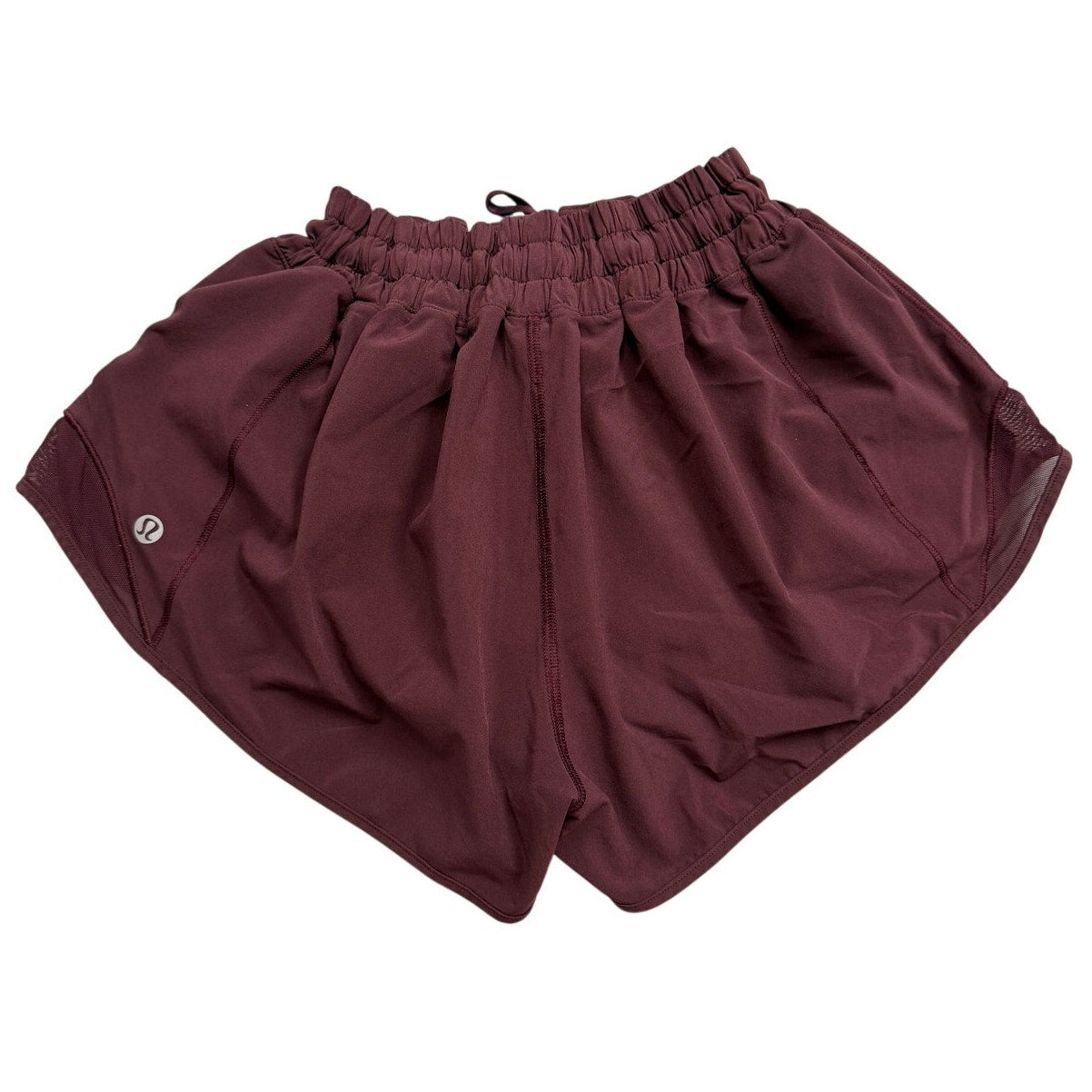 Lululemon women's burgundy running shorts with lining, size 8, regular fit, athletic shorts for women.