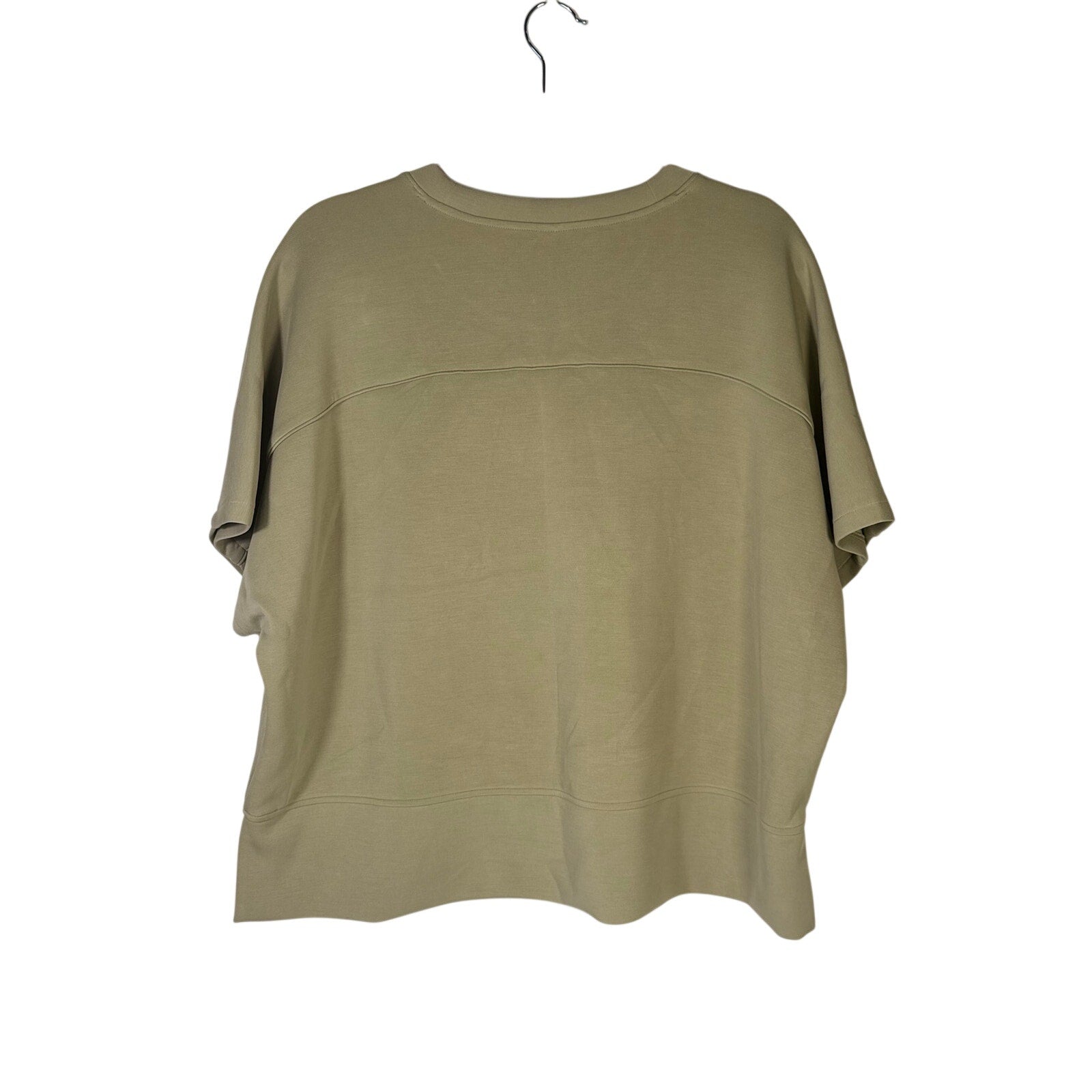 Calia Women’s Sandwash Short Sleeve Pullover in Ground Fennel, size XXL, displayed on a hanger against a plain background.
