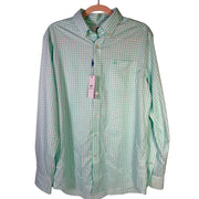 Southern Tide men's medium mint gingham sport shirt, casual style, with button-up front and collar, neatly folded.