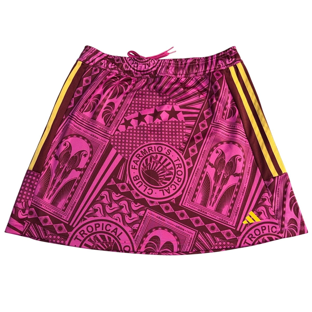 Adidas X FARM Rio tropical print skirt for women, small size, featuring vibrant tropical patterns and lightweight fabric.