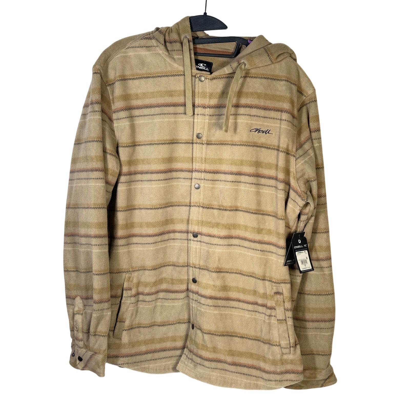 O’Neill Men’s Canyon Hooded Superfleece Shirt Jacket in beige, XL, featuring a cozy hoodie and fleece material.