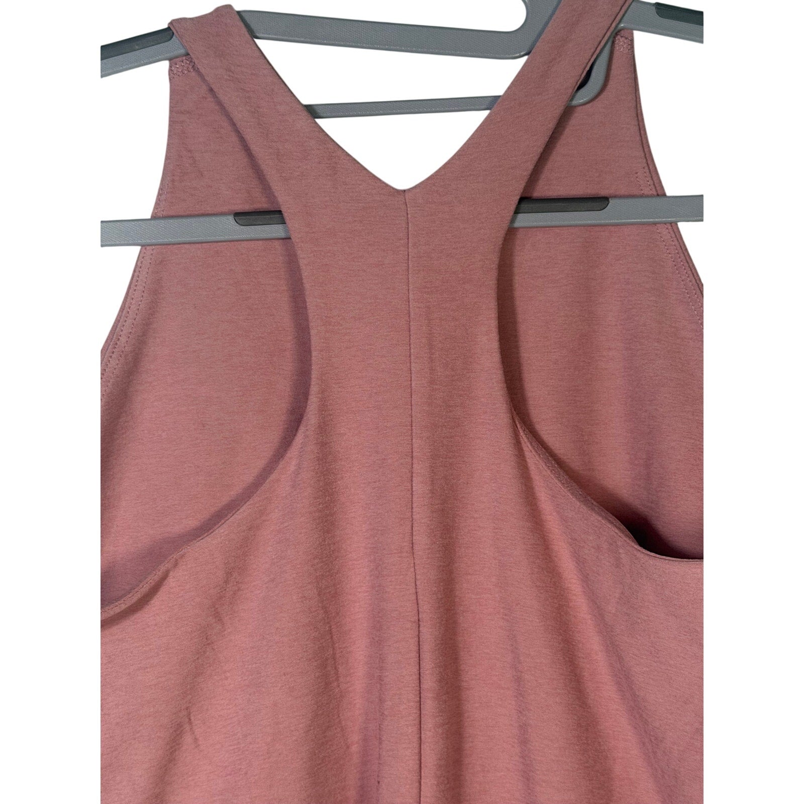 Beyond Yoga women's dusty rose racerback midi tank dress, size M, lightweight and flowy fabric, casual summer style.