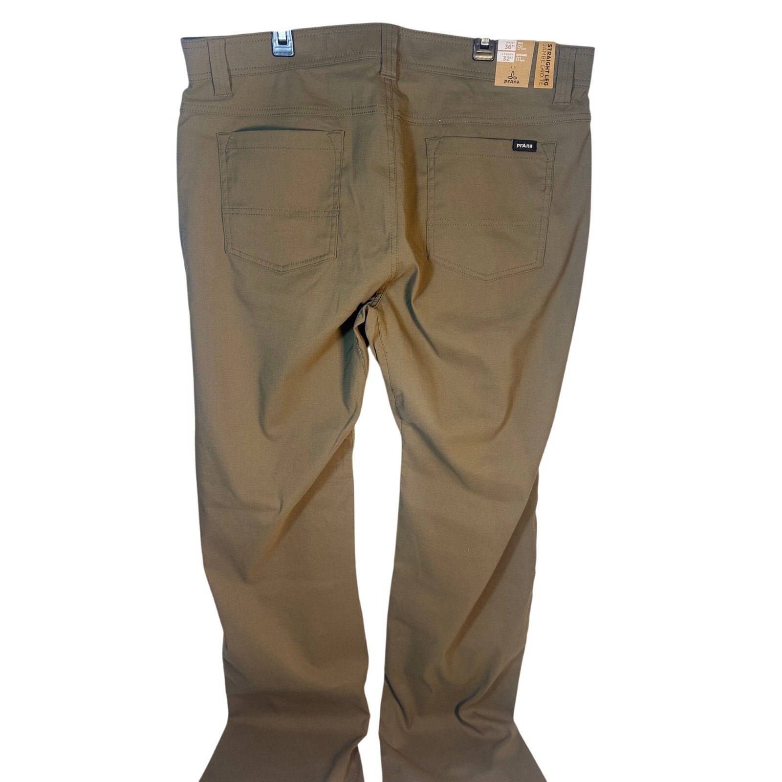prAna Brion men's stretch pants in slate green, size 36x32, shown in a natural pose on plain background