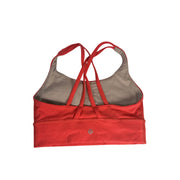 Lululemon women's coral red strappy longline sports bra, size 4, featuring a supportive fit and stylish design.