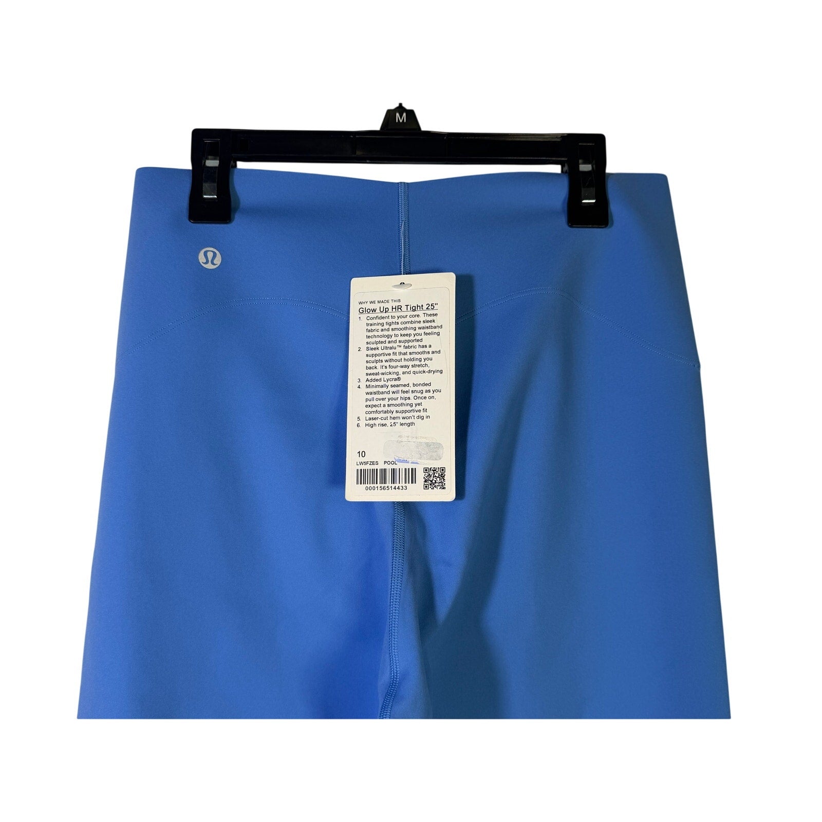 Lululemon Glow Up high-rise leggings in Pool Party Blue, size 10, featuring a sleek fit and vibrant color for activewear.