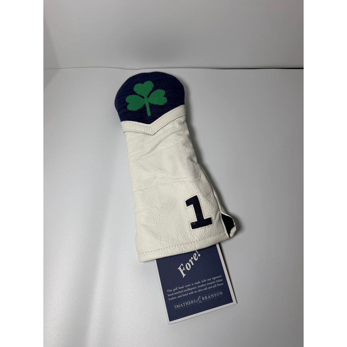 Shamrock Driver Headcover – Dark Navy & White Leather